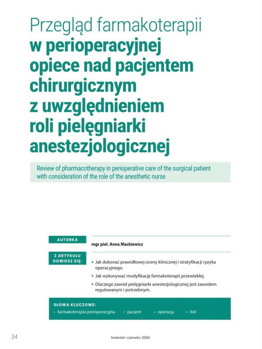 Artykuł o farmakoterapii w opiece okołooperacyjnej